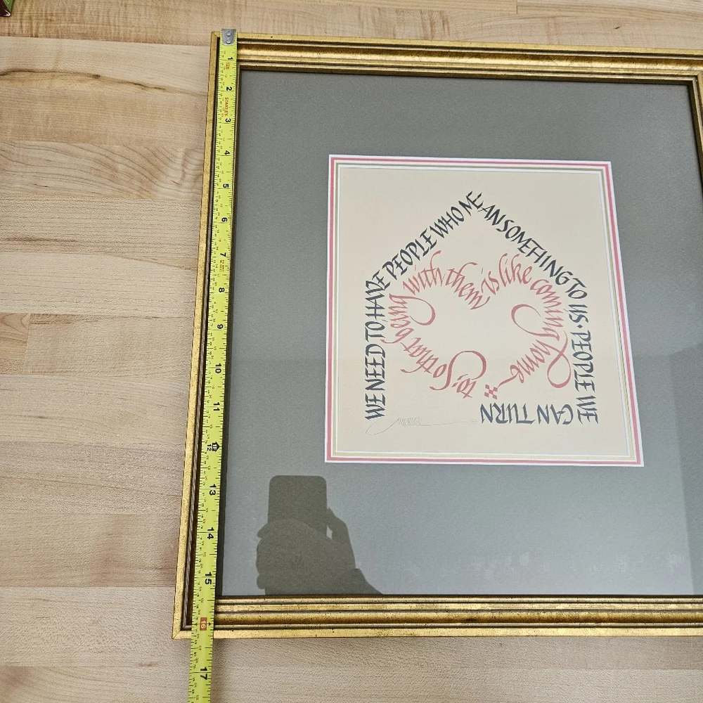 Vintage Gold FRAMED MICHAEL PODESTA Signed Calligraphy Art Quote Hand Lettered - Picture 7 of 11
